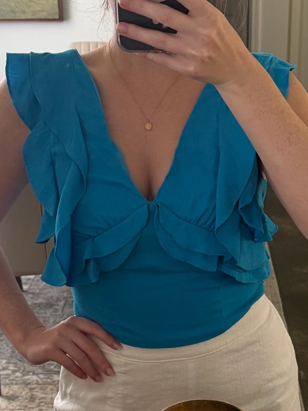DO+BE Blue Ruffle V-Neck Crop Top